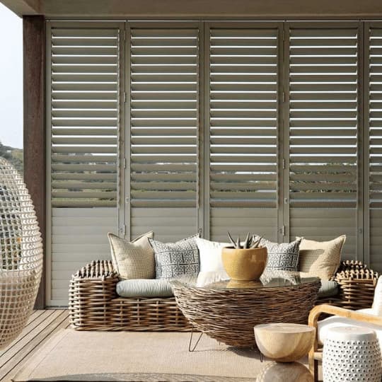 A colourful and bright image of luxurious Plantation Shutters.