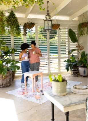 A colourful and bright image of luxurious Plantation Shutters.